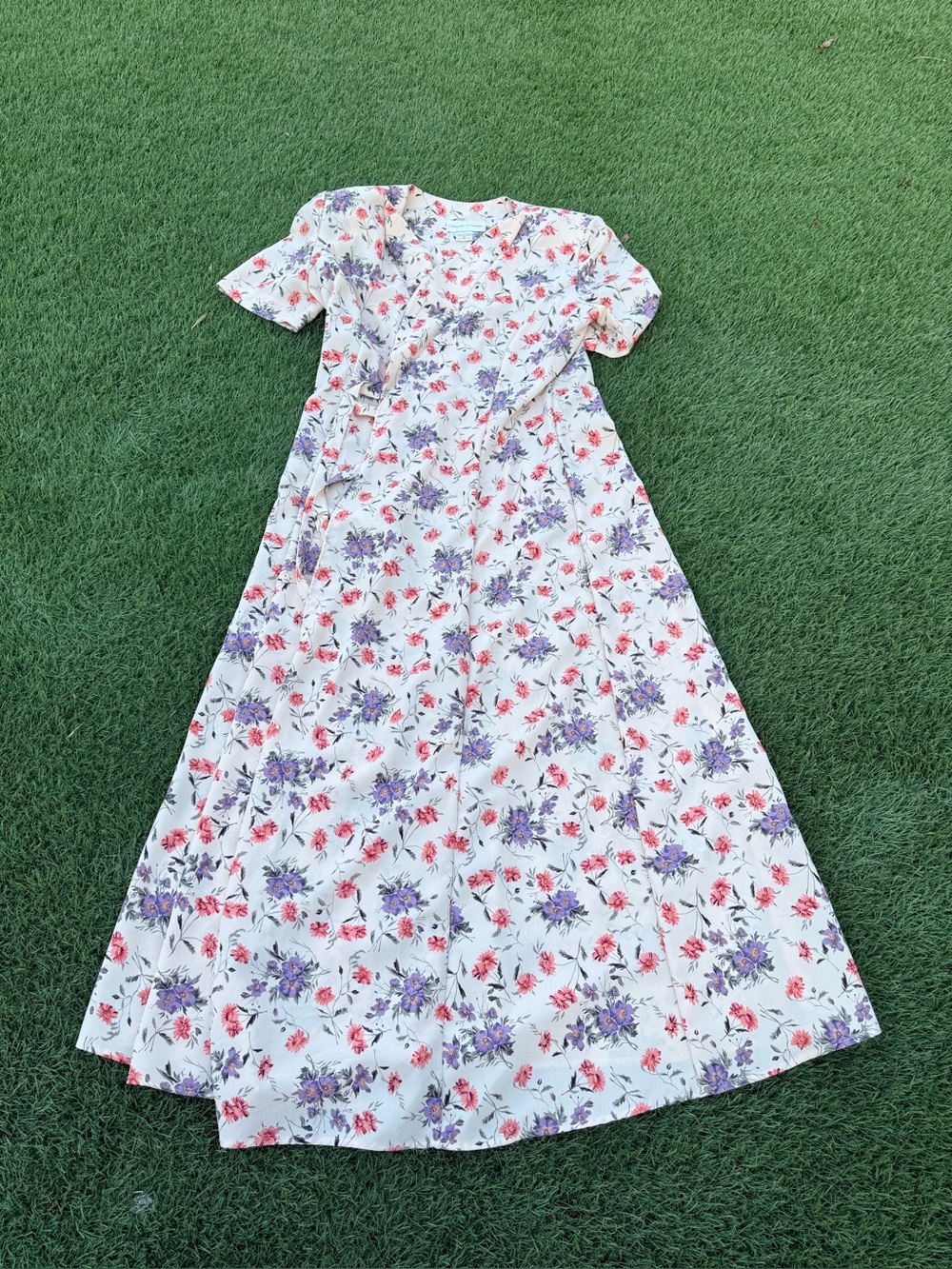 Floral Cream Short-Sleeve Midi Dress